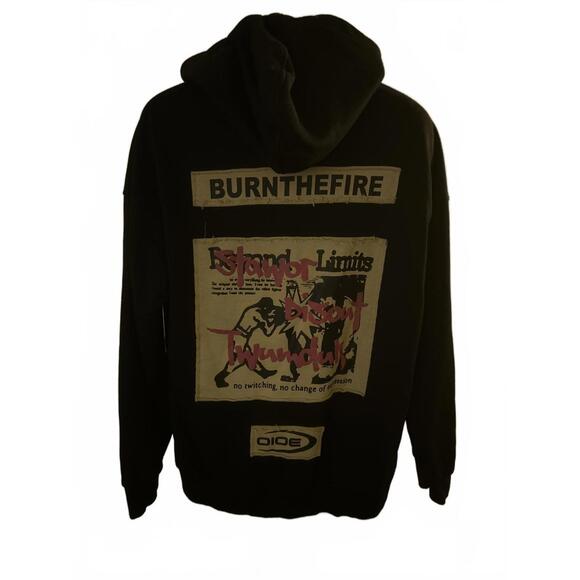 Other - ELFRIC EDEN “BURN THE FIRE” BOXER DISTRESSED DETAIL PULLOVER HOODIE SIZE L